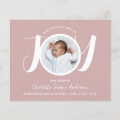 Budget roze meisje drie foto geboorte aankondiging (Voorkant)