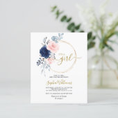 Budget Roze & Navy Bloemen Baby shower Uitnodiging (Staand voorkant)
