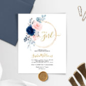 Budget Roze & Navy Bloemen Baby shower Uitnodiging