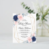 Budget Roze & Navy Blue Baby shower Uitnodiging (Staand voorkant)