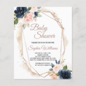 Budget roze, Navy & Gold Baby shower Uitnodiging (Voorkant)