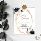 Budget roze, Navy & Gold Baby shower Uitnodiging