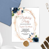 Budget roze, Navy & Gold Birthday Party Invitation