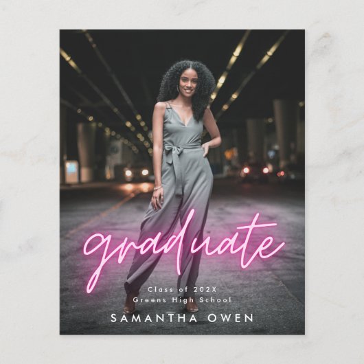 Budget Roze Neon Afstuderen Flyer (Voorkant)