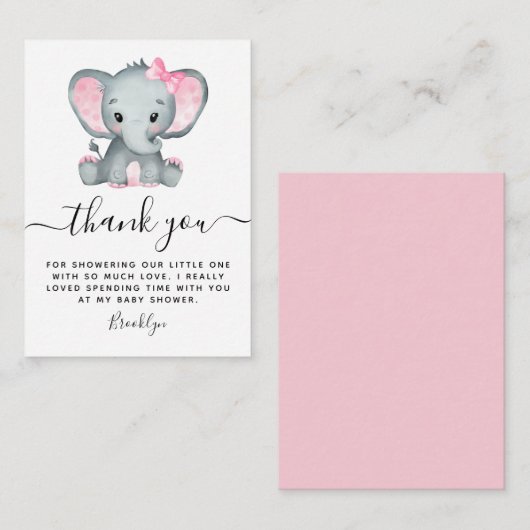 BUDGET Roze olifant Baby shower Dank u wel Notitiekaartje (Voorkant / Achterkant)