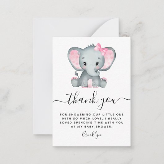 BUDGET Roze olifant Baby shower Dank u wel Notitiekaartje (Voorkant)