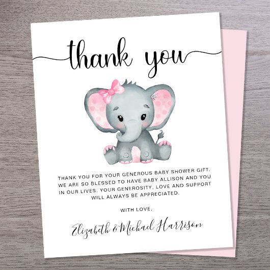 Budget Roze olifant Baby shower Hartelijk dank