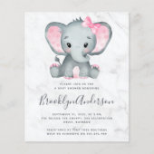 BUDGET Roze Olifant Baby Shower Uitnodiging (Voorkant)
