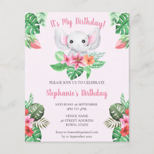 Budget roze olifant Girl Baby Birthday Invite