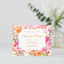 Budget Roze Oranje Bloemen Bruidsfeest Uitnodiging
