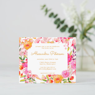 Budget Roze Oranje Bloemen Bruidsfeest Uitnodiging