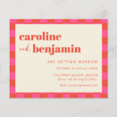 Budget roze Oranje Checkerboard Wedding Invite (Voorkant)