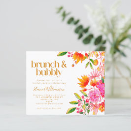 Budget roze Oranje Floral Brunch Bubble Invite