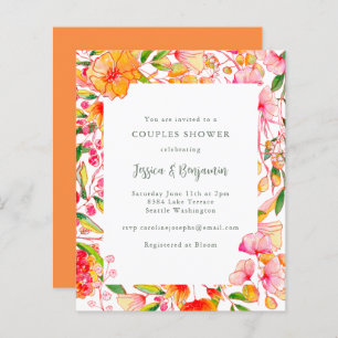 Budget Roze Oranje Floral Couples Shower Invite