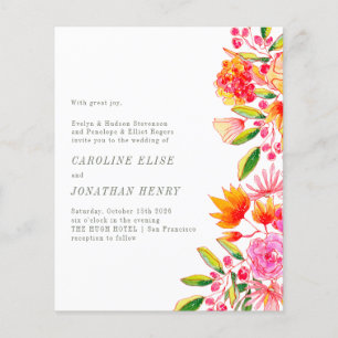 Budget roze Oranje Floral Formal Wedding Invite