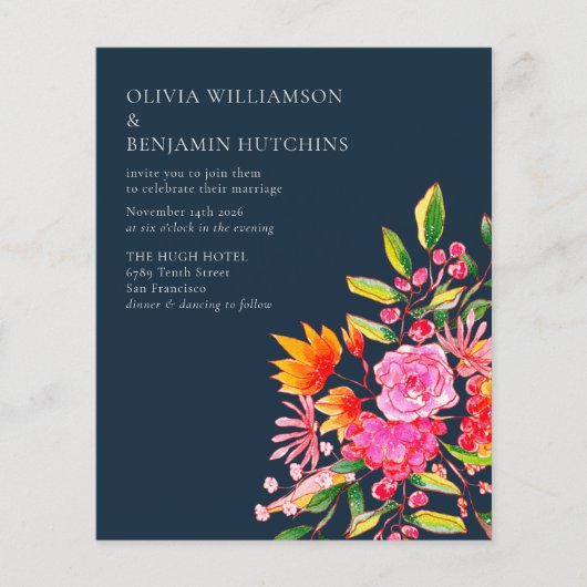 Budget roze Oranje marinebloemen Waterverf bruilof (Voorkant)