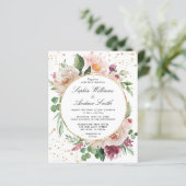 Budget Roze Paarse & gouden bruiloft uitnodiging (Staand voorkant)