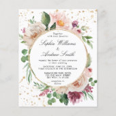 Budget Roze Paarse & gouden bruiloft uitnodiging (Voorkant)