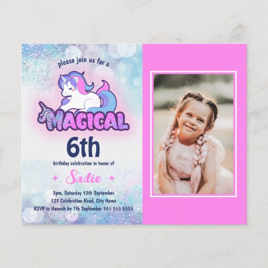 Budget Roze Paarse Unicorn Foto van Birthday Uitno (Voorkant)