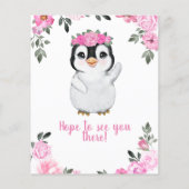 Budget roze Penguin Floral Baby shower Flyer (Achterkant)