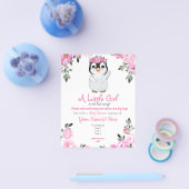 Budget roze Penguin Floral Baby shower Flyer (Enkel)