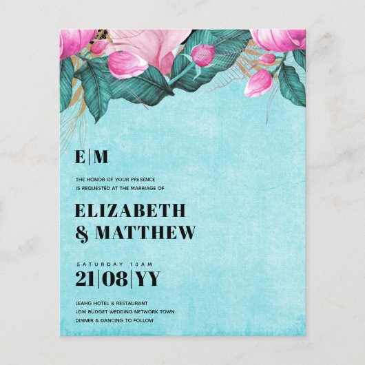 Budget Roze Pioenrozen Trouw All-in-1 Flyer (Voorkant)