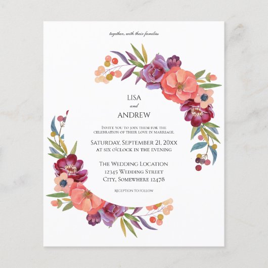 Budget Roze & Plum Tropical Floral 3 Wedding Flyer (Voorkant)