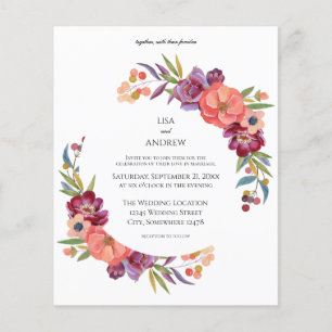 Budget Roze & Plum Tropical Floral 3 Wedding Flyer