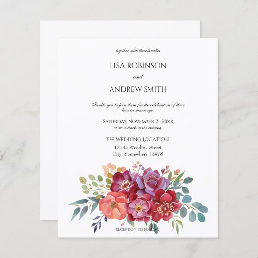 Budget Roze & Plum Tropical Floral White 2 Weddens (Voorkant / Achterkant)