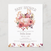 Budget Roze Pompoen Bloemen Baby shower Invitation (Voorkant)