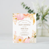 Budget Roze Pompoen Herfst Baby shower Invitation (Staand voorkant)