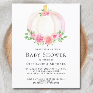 Budget roze pompoenen Baby shower Uitnodiging