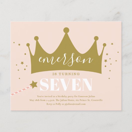 Budget Roze Princess Verjaardagsfeest Uitnodiging (Voorkant)