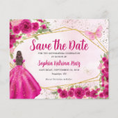 Budget Roze Prinses Quinceañera Save the Date (Voorkant)