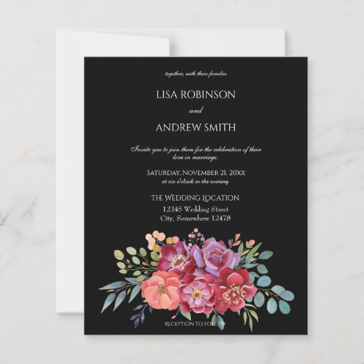 Budget Roze & Pruim Tropisch Bloemendecor Zwart 2  (Voorkant)