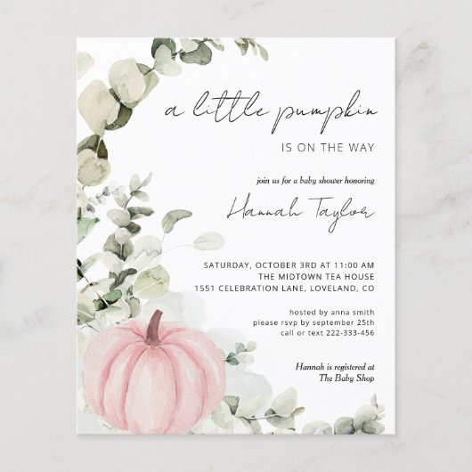 Budget Roze Pumpkin Baby shower Invitation (Voorkant)