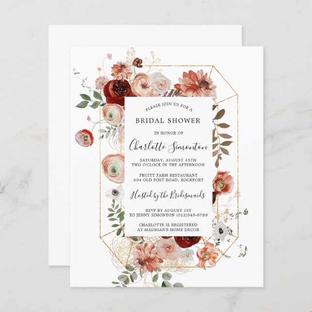 Budget Roze Red Gold Bridal Shower (Voorkant / Achterkant)
