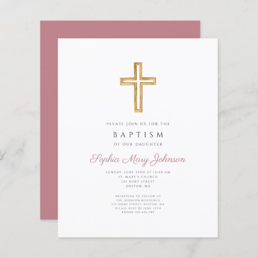 Budget Roze Religieus Kruis Meisje Doop (Voorkant / Achterkant)