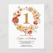 Budget Roze & Rode Krans 1e Verjaardag Uitnodiging (Voorkant)