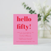 Budget Roze Rood 50ste Verjaardagsfeestuitnodiging (Staand voorkant)
