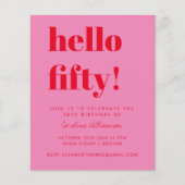 Budget Roze Rood 50ste Verjaardagsfeestuitnodiging (Voorkant)