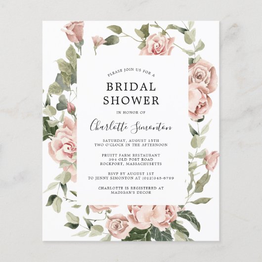 Budget Roze Roos Bloem Bruids Boeket Uitnodiging Flyer (Voorkant)