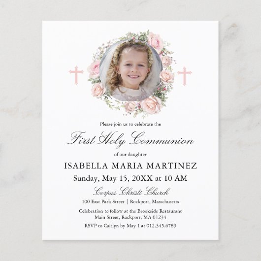 Budget Roze Roos Foto Bloemen Eerste Heilige Commu (Voorkant)