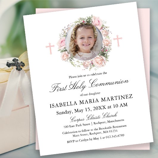 Budget Roze Roos Foto Bloemen Eerste Heilige Commu