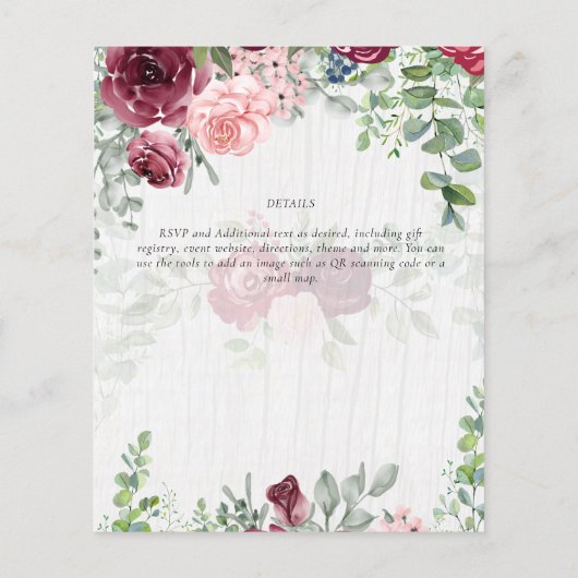 BUDGET Roze Roos Roest Bruiloft UITNODIGING Flyer (Achterkant)