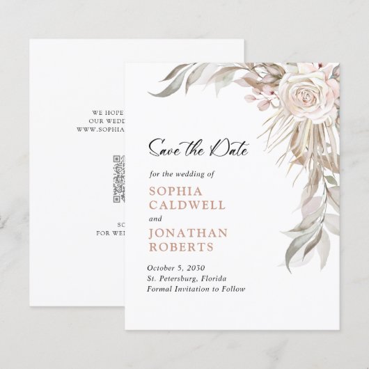 Budget roze Rose Elegant Foliage Save the Date (Voorkant / Achterkant)