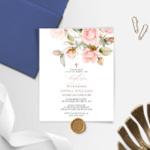 Budget roze Rose en Greenery Baptism Uitnodiging