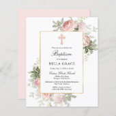 Budget  Roze Rose Floral Baptism Uitnodiging (Voorkant / Achterkant)