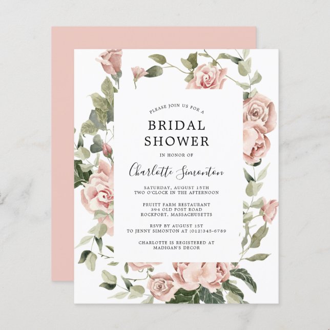 Budget Roze Rose Floral Bridal Shower (Voorkant / Achterkant)