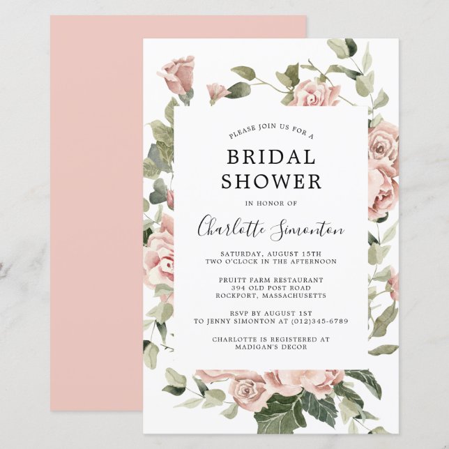 Budget Roze Rose Floral Bridal Shower (Voorkant / Achterkant)